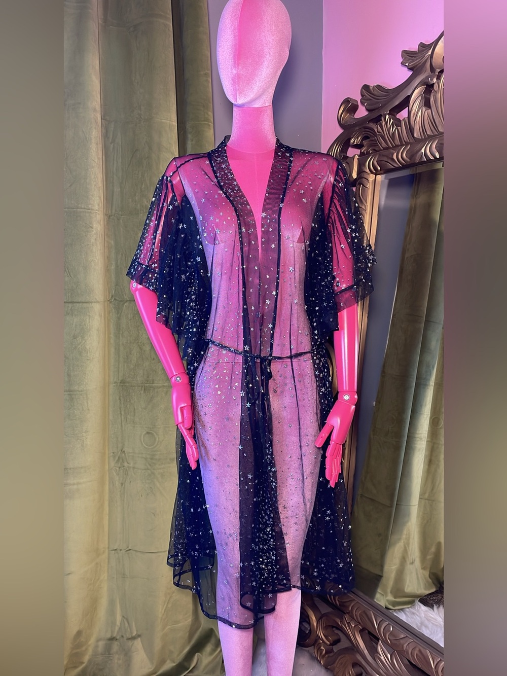 Victoria's Secret Black Sheer Star-Embellished Mesh Robe